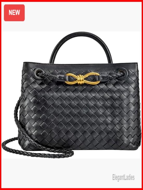 Handbags - Woven PU Leather Tote Bag with Adjustable Strap, 2 Compartments, Magnetic